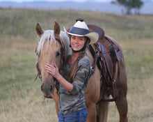 Load image into Gallery viewer, amber marshall safety helmet, amber marshall helmet, amber marshall hat,Amber Marshall, Amber Marshall Helmet, Amber Marshall Western, heartland helmet, Western helmet, rodeo helmet, cowboy helmet, cowgirl helmet, resistol ride safe, ridesafe, ride safe, resistol helmet, ride safe helmet